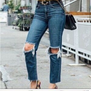 LAGENCE Audrina Straight High Rise Denim Jeans Destroyed Ripped Knee- Size 26